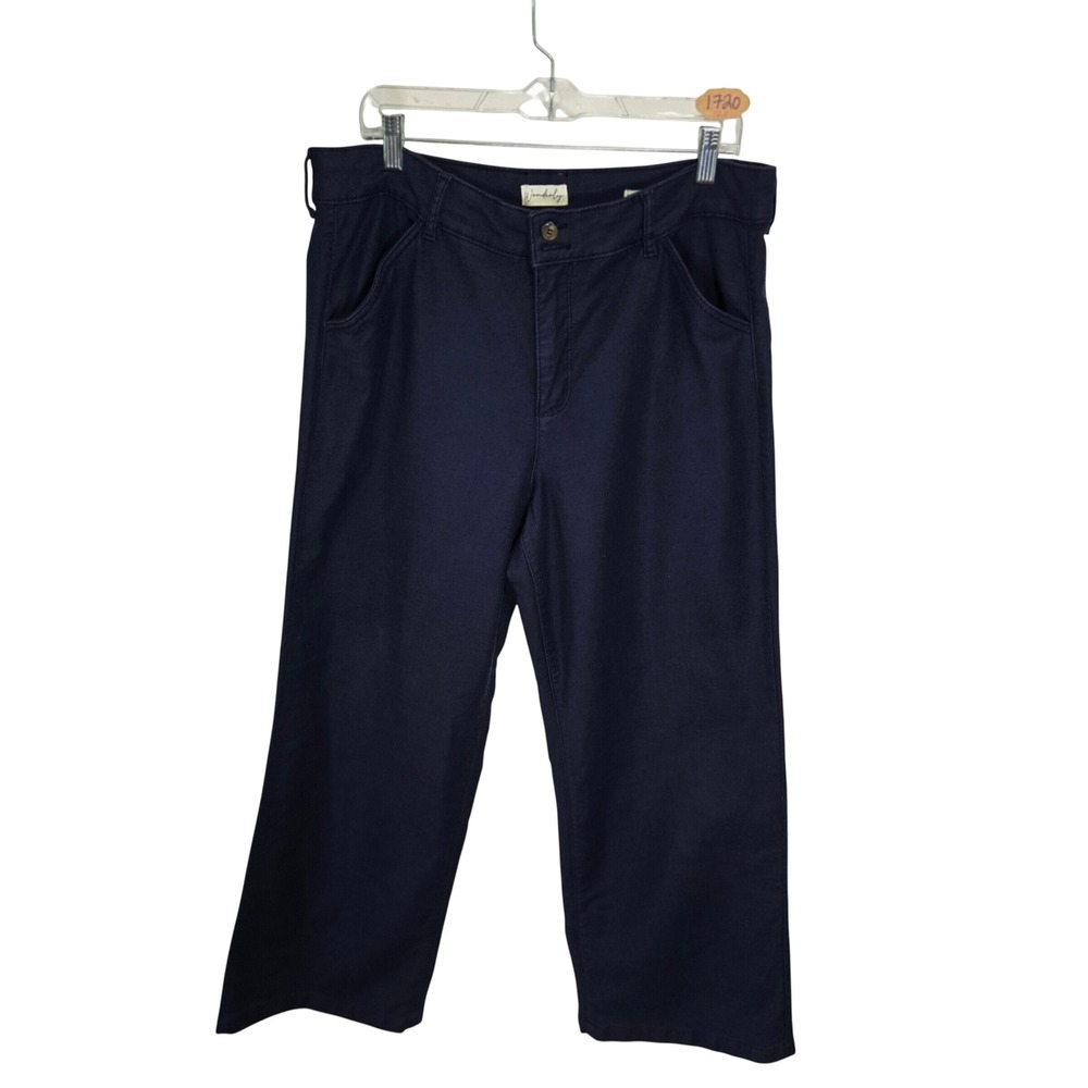 Wonderly Womens Navy Blue High Rise Wide Leg Stretch Twill Pants Size 14